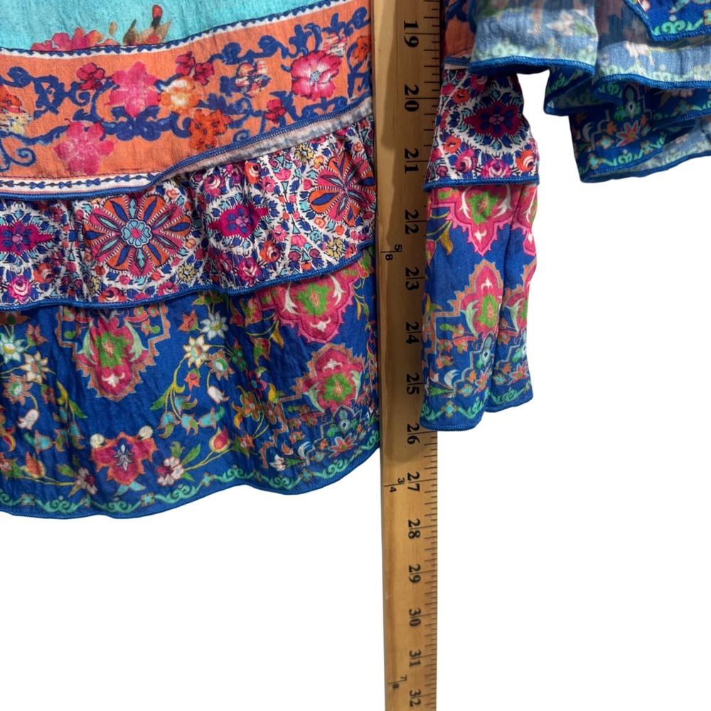 John Mark Boho Riviera On/Off Shoulder Blouse Womens M Blue Floral NEW J23442TM - Picture 6 of 9